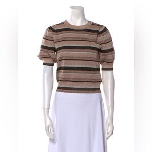 ULLA JOHNSON - Size P - Mettalic Stripe Puff Sleeve Top